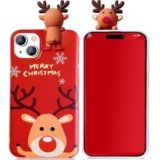 Changjia Christmas Case for iPhone 14 6.1″, Merry Christmas 3D Doll Toy Cute Xmas Snowman Santa/Elk Antlers Deer Soft TPU Silicone Bumper Women Girls Shockproof Protective Case for iPhone 14 (Red)