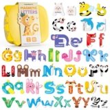 52 PCS Magnetic Letters, Large Cute Animal Alphabet Magnets for Fridge, Uppercase & Lowercase ABC Educational Toy, Choke-Proof Toddler Learning Toys for Kids Toddlers Preschool Learning Spelling