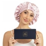 Ferò Cuffia Seta Capelli Notte, 100% Gelso di Lusso, 22 Momme Grado 6A, Regolabile e Traspirante, Silk Bonnet Protezione per Capelli Ricci e Lisci, Ipoallergenica, con Confezione Regalo, Rosa