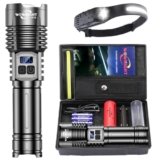 WOWNIGHT Torcia LED Potente Professionale 1,000,000 Lumens, 50W 2 Interruttori Torcia LED Ricaricabile, IPX6 Torcia Potente Tattica Militare, Infinitamente Dimmerabile Per Campeggio Trekking Emergenza