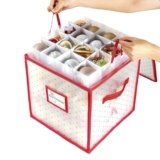 Sattiyrch Plastic Christmas Ornament Storage Box,4 Tray Customizable Divider, Zippered Closure, Dust-Proof, Collapsible, Dual Handles,Holds Up to 64 x 2.36 Ornaments,for Garage/Attic/Basement Storage