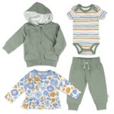 HonestBaby Multipack Gift Sets Mix Match Outfits 100% Organic Cotton for Newborn Infant Baby Boys, Girls, Unisex, 4-piece Painterly Floral Blue, Newborn
