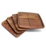 HexClad 4-Piece Bistecca Wooden Steak Plate Set with Juice Channel for Meats, Stackable Design with Straight Edges and Completely Flat Base, Easy to Clean, Lightweight and Durable