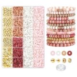 RASSLISA 3000 PCS Clay Beads for Bracelet Making Kit Neutral Colors Polymer Clay Beads for Jewelry Making Friendship Bracelet Kit DIY Crafts Set (Mocha White Gold)