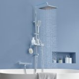 Auralum Colonna Doccia con Mensola Doccia, Colonna Doccia Senza Miscelatore Fori Muro Regolabili con Soffione a Pioggia Quadrato 25cm, Asta Doccia Altezza Regolabile 72-110cm, Cromo