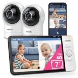 VTech baby monitor smart Wi-Fi con 2 telecamere, schermo HD a colori da 7″, videocamera FHD 1080p, app gratuita, controlli panoramica, inclinazione e zoom, ninne nanne, suoni rilassanti: RM7764-2HD