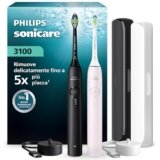 Spazzolino elettrico sonico Philips Sonicare Serie 3000 – Sensore di pressione, 3 intensità, EasyStart, SmarTimer, autonomia 14 giorni, custodia, nero e rosa, confezione da 2, HX4072/42, [Nuovo]
