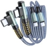 AINOPE USB C to USB C Cable 60W 2Pack 6.6ft Nylon C to C Cable Fast Charging Type C Charger Fast Charging Cord Right Angle USBC to USBC for iPhone 17 Pro Max 16 15 Accessories Samsung S25 S24 iPad