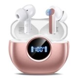 Wireless Earbuds 2025 NEW Bluetooth 5.4 Headphones Bass 3D Stereo,In-Ear Pink Earphones with 4 ENC Noise Cancelling Mic,48H Playtime with LED Display, IPX7 Waterproof for Laptop Android iOS, Rose Gold