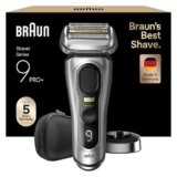 Braun Series 9 PRO +, Rasoio Elettrico Barba, Regolabarba Uomo, Rifinitore di precisione, Custodia da Viaggio in tessuto, Batteria Litio Ion, 100% Impermeabile Idea Regalo, 9517s Argento