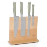 Sur La Table Kitchen Essentials 5 Piece German Steel Blade With Triple Riveted Handle Set on Beechwood Magentic Block – Juniper Green