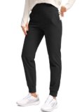 SANTINY Women’s Fleece Lined Joggers Water Resistant High Waisted Thermal Sweatpants Winter Pants Hiking Running Pockets(Black_XL)