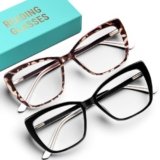 CCVOO Trendy Reading Glasses for Women, Oversized Blue Light Readers, Cheaters Eyeglasses, Stylish Square Cat Eye Glasses