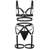 Women Sexy Body Harness Set, Black Punk Elastic Suspender Caged Bra Stripper Outfits for Party, Club, Halloween