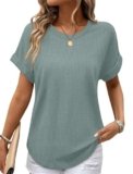 Spring Tops for Women Short Sleeve Shirts Beach Fashion Clothing Holiday Summer Outfits Resort Wear 2026 Seagrass M Agate Green