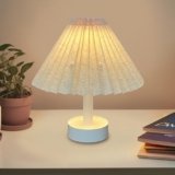 LEDHOLYT Table Lamp, Foldable Desk lamp with Stepless Dimming, 3 Color Modes, USB-C Rechargeable, Portable Bedside Desk Light for Home Office Reading Decorative (Beige)