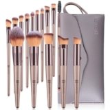 HEYMKGO Pennelli Make Up, 15 Pezzi Set Pennelli Trucco Professionale con Trousse in Pelle PU, Champagne Gold Kit Pennello Trucco Occhi Makeup Brushes Regalo per Ragazze Donne Compleanno San Valentino