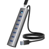 ORICO Hub USB 3.0, Hub USB 5Gbps in Alluminio 7 Porte, Cavo Lungo 100CM con Porta di Alimentazione 5V/3A Type-C, Adattatore USB 3.0 Multipla Compatibile con MacBook, PS4, Surface Pro, HP