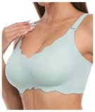 Zuanshine Wireless Full Coverage Bra with Support, V-Neck Design, Non-Slip Straps, Side Fat Control, Semi-Fixed Pads, (US, Alpha, Medium, Regular, Regular, Green)