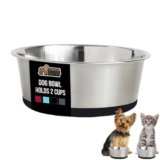 GORILLA GRIP Dog Bowls, Holds 2 Cups Each (16 fl oz), Heavy Duty Stainless Steel Food and Water Bowl for Feeding Dogs and Cats, Dishwasher Safe, Rust Resistant, BPA Free Rubber Base, Set of 2 Black