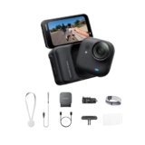 Insta360 GO Ultra Pack Jogging Nero Notte- action cam mini 4K a mani libere, indossabile, superba in bassa luce, montala ovunque, stabilizzazione FlowState, 200 min di carica, bici e corsa