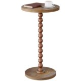 TEROL Round Side Table, Drink Table for Small Spaces, Modern Accent Nightstand with Rubberwood Leg for Living Room, Bedroom, Corners, and Office (Brown)