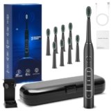 SunnyNest Portable Deep Enveloping Clean Electric Toothbrush Suit for Adults sonicare-8 Replacement Brush Heads Soft-5 Cleaning Modes, IPX7 Waterproof,Rechargeable, with Timer,Black