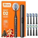 Bitvae ADA Accepted Electric Toothbrush, Travel Toothbrush Rechargeable for Adults and Kids, 60-Day Battery, 5 Modes, 8 Heads, Portable Travel Case & Holder, Shadow Black