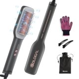 sdlogal Hair Straightener Brush – Hair Straightening Iron with Built-in Comb, 20s Fast Heating & 5 Temp Settings & Anti-Scald, Perfect for Professional Salon at Home (Black – Matte)