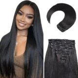MEYOFUN Clip in Hair Extensions Real Human Hair, 20 Inch 105g/3.7oz, 1B Natural Black, Invisible Seamless Straight Remy Human Hair Clip in Extensions for Women 8pcs Per Set with Double Weft