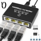 Internet Splitter 1 in 4 Out, Gigabit Ethernet LAN Splitters High Speed 1000Mbps RJ45 Ethernet Switch for Cat8/7/6/5e/5 Cable [4 Devices Simultaneous Networking]