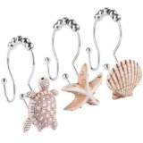 Double Shower Curtain Hooks,12Pcs Seashell Shower Curtain Hooks Double Shower Curtain Hooks Decorative Bathroom for Home Bathroom Bedroom Living Room