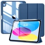 TiMOVO Cover per iPad A16 11 Generazione 11 Pollici 2025, iPad 10 Generazione 2022 10,9 Pollici con Portapenne, Custodia con Trasparente, Funzione di Auto Sveglia/Sonno, Grigio Blu