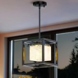 SIONLANG Black Rectangle Kitchen Pendant Lights, Modern Linear Light, Adjustable Height Pendant for Entryway, Dining Room, Kitchen, Elegant Snow Pattern Light Fixture(1 Lights)