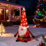 Large Lighted Christmas Gnomes Decorations, 37″ H Pop-up Gnome with 50 LED Lights, Collapsible Easily Metal Light Up Gnome Christmas Decor for Indoor Outdoor Festive Holiday Garden Yard Light (Red)