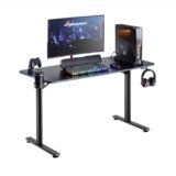 Noua Dot Scrivania Gaming RGB, Tavolo da Gioco Ergonomico, Postazione Gaming per PC Computer Monitor, Fori Passacavi, Portabicchieri e Gancio per Cuffie, 113x60x75 cm