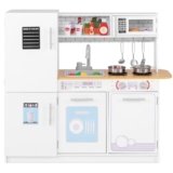 Costzon Play Kitchen for Kids, Wooden Toy Kitchen Set with Blackboard, Faucet, Sink, Oven, Microwave, Dishwasher, Accessories, Pretend Cooking Toy for Toddlers, Kids Kitchen Playset, Gift for Ages 3+