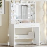 Hzuaneri 80cm Toeletta da Trucco, con specchio e luce LED, Moderno con Specchio, Postazione Make-up con Mensole Aperte e 2 Cassetti, per camera da letto, soggiorno, 40 x 80 x 149cm, Bianco DT08203X