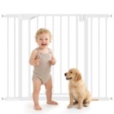 PawHut Cancelletto di Sicurezza per Bambini Cani, Estensibile 76-103 cm, Alto 76 cm, Cancellino per Cani, Scale Porte, Chiusura Automatica, Fissaggio a Pressione Senza Fori, Apertura a Due Vie, Bianco