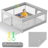 Omzer Baby Playpen with Mat 50x50inch: Large Playpen for Babies and Toddlers Indoor Safety Play Pen with Soft Breathable Mesh – All-Wrapped Sponge Sturdy Play Yard with Stable Magic Sticker