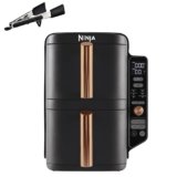 Ninja Double Stack XL Friggitrice ad Aria Verticale, Doppia Zona, 4 Livelli, 2 Scomparti, 2 Griglie, Capienza 9.5L, 6 Funzioni, 8 Porzioni, Parti Lavabili in Lavastoviglie, Pinze, Nero/Rame, SL400EUCP