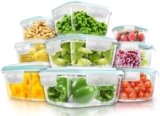 KICHLY Set di contenitori in vetro per la conservazione degli alimenti – 18 pezzi (9 contenitori e 9 coperchi) – A tenuta d’aria, a prova di perdite – Senza BPA