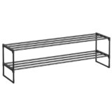 SONGMICS Scarpiera a 2 Ripiani, Scaffale Portascarpe in Metallo, per 15-18 Paia di Scarpe, Verticale o Capovolto, Impilabile, Ingresso, 30 x 117 x 34 cm, Nero LSA032B01