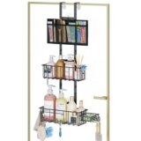 Simple Serenity 3-Tier Over The Door Shower Caddy, No Drilling Hanging Shower Caddy with Quick-Drying Mesh Bag, Rustproof DIY Adjustable Bathroom Rack for Inside with Soap Holder & 5 Hooks, Black
