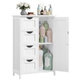 VASAGLE Mobile da Bagno, Armadietto Autoportante, Mobiletto in Legno con 4 Cassetti e Anta, Ripiano Regolabile, per Soggiorno, Cucina, Corridoio, Bianco LHC41W
