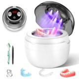 Pulitore Ultrasuoni 50000Hz Ultrasonic Cleaner, 250ML Pulizia Bite Dentale con 4 Luci Automatiche di Pulizia UV per Apparecchio Denti, Protesi Dentali, Maschere Denti, Gioielli