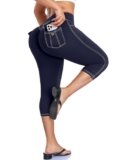 SEASUM Women’s Capri Leggings with Cargo Pockets High Waisted Butt Lifting Scrunch Gym Yoga Pants Blue XL