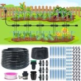 Sumloty Drip Irrigation Kit – 50FT 1/2″ & 33FT 1/4″ Tubing with Rotating Emitters, Plant Watering System for Vegetable Garden, Greenhouse, Raised Beds, Patio, Potted Plants