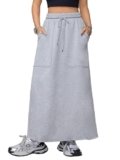 SOFIA’S CHOICE Women’s Drawstring Maxi Skirt with Pockets High Waist A Line Long Skirts Grey Large