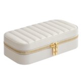 SONGMICS HOME ANAH Collezione – Portagioie da Viaggio, Piccola Scatola Porta Gioielli con Specchio, 10,5 x 20,5 x 6 cm, PU con Cucitura, Portatile, Idea Regalo, Bianco Nuvola JBC180W01